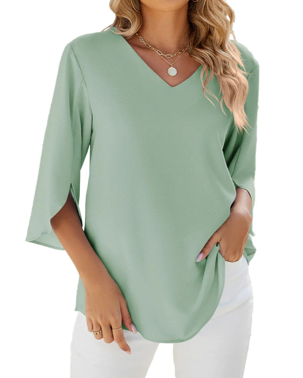 Maya 3/4 Sleeve V-Neck Blouse