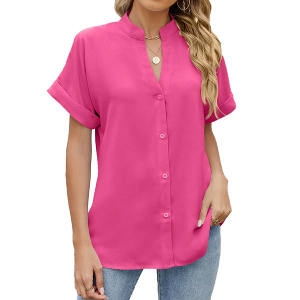 Emma Short-Sleeve Mandarin Collar Blouse