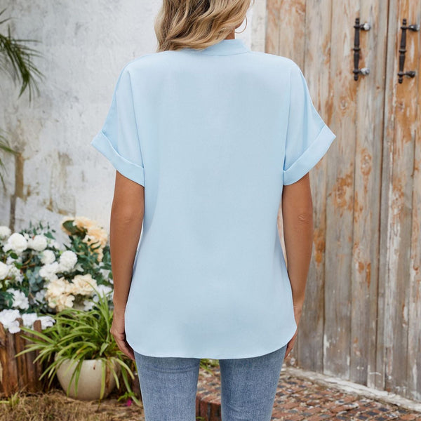 Emma Short-Sleeve Mandarin Collar Blouse
