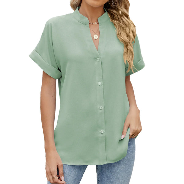Emma Short-Sleeve Mandarin Collar Blouse