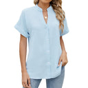 Emma Short-Sleeve Mandarin Collar Blouse